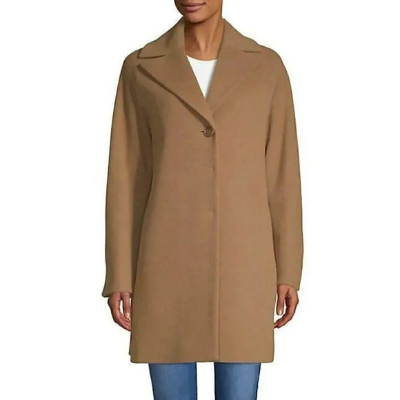 CINZIA ROCCA Size 12 Classic Long-sleeve Wool Coat In Taupe - Picture 1 of 5